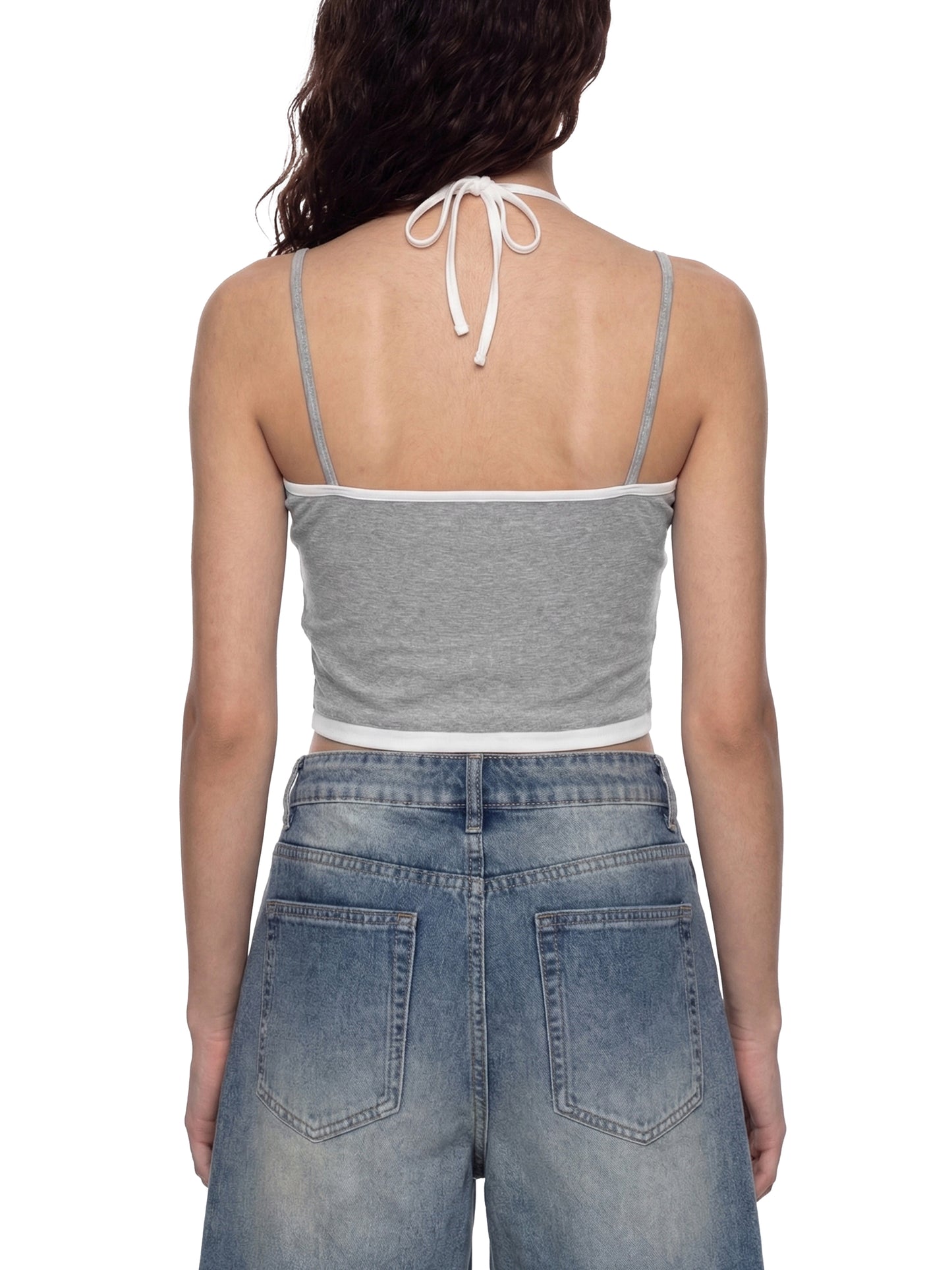 Live Like A Goddess Contrast Binding Halter Tank Top