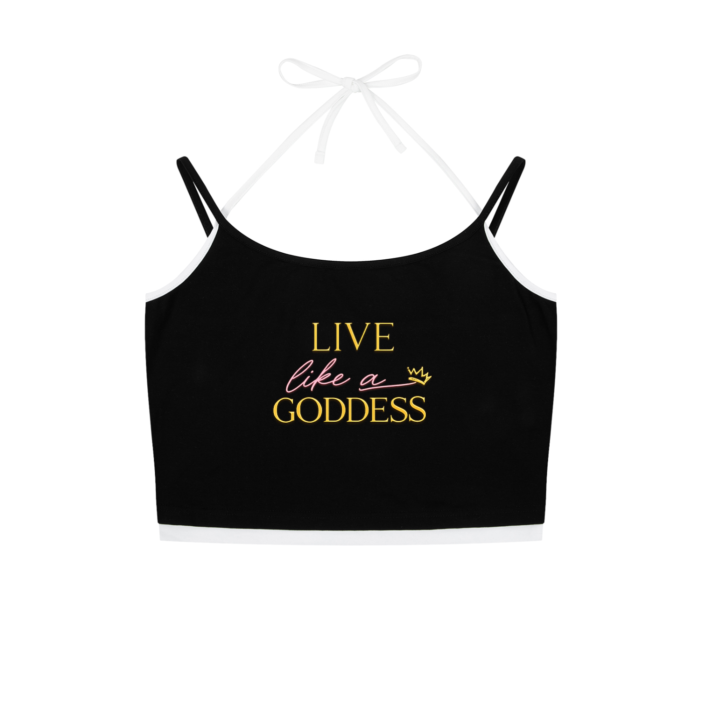 Live Like A Goddess Contrast Binding Halter Tank Top