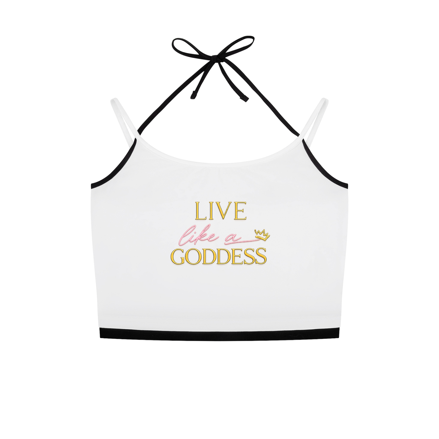 Live Like A Goddess Contrast Binding Halter Tank Top