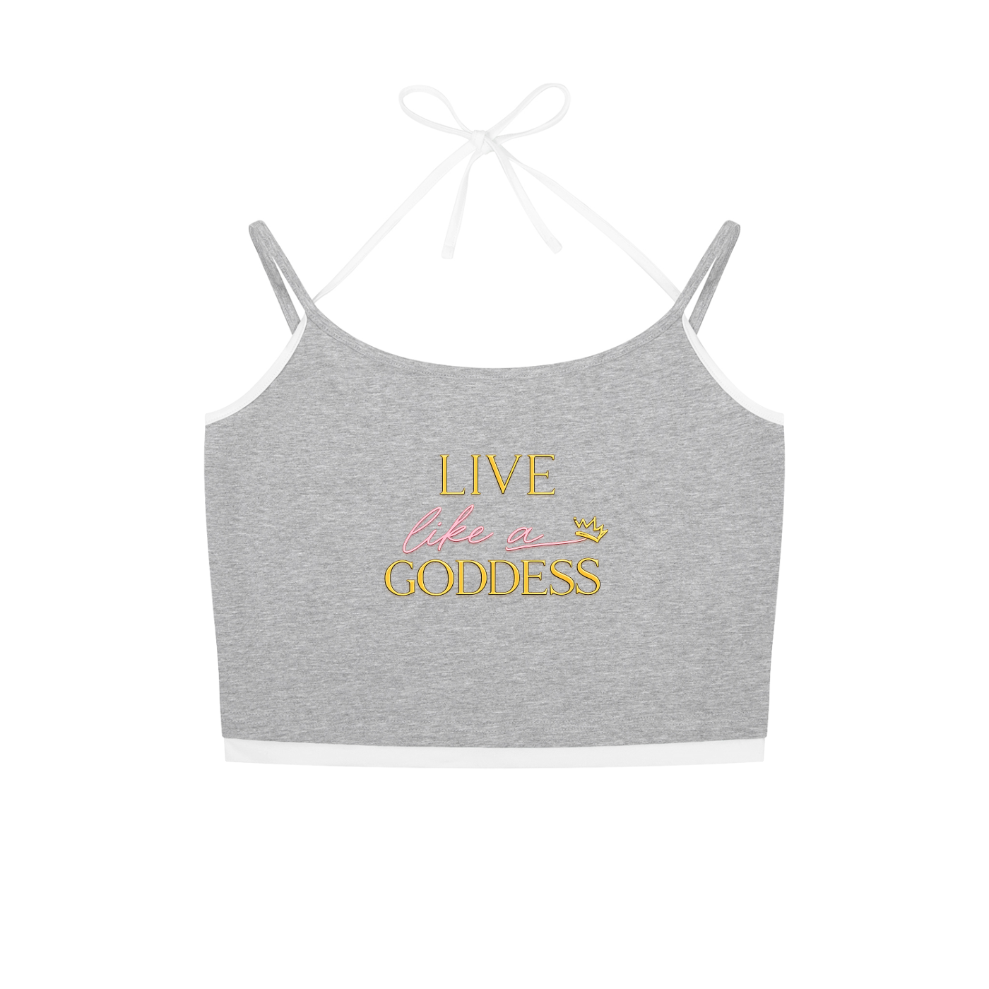 Live Like A Goddess Contrast Binding Halter Tank Top